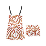 Sausage Pattern Print Design 05 Chest Sexy Pleated Two Piece Swim Dress