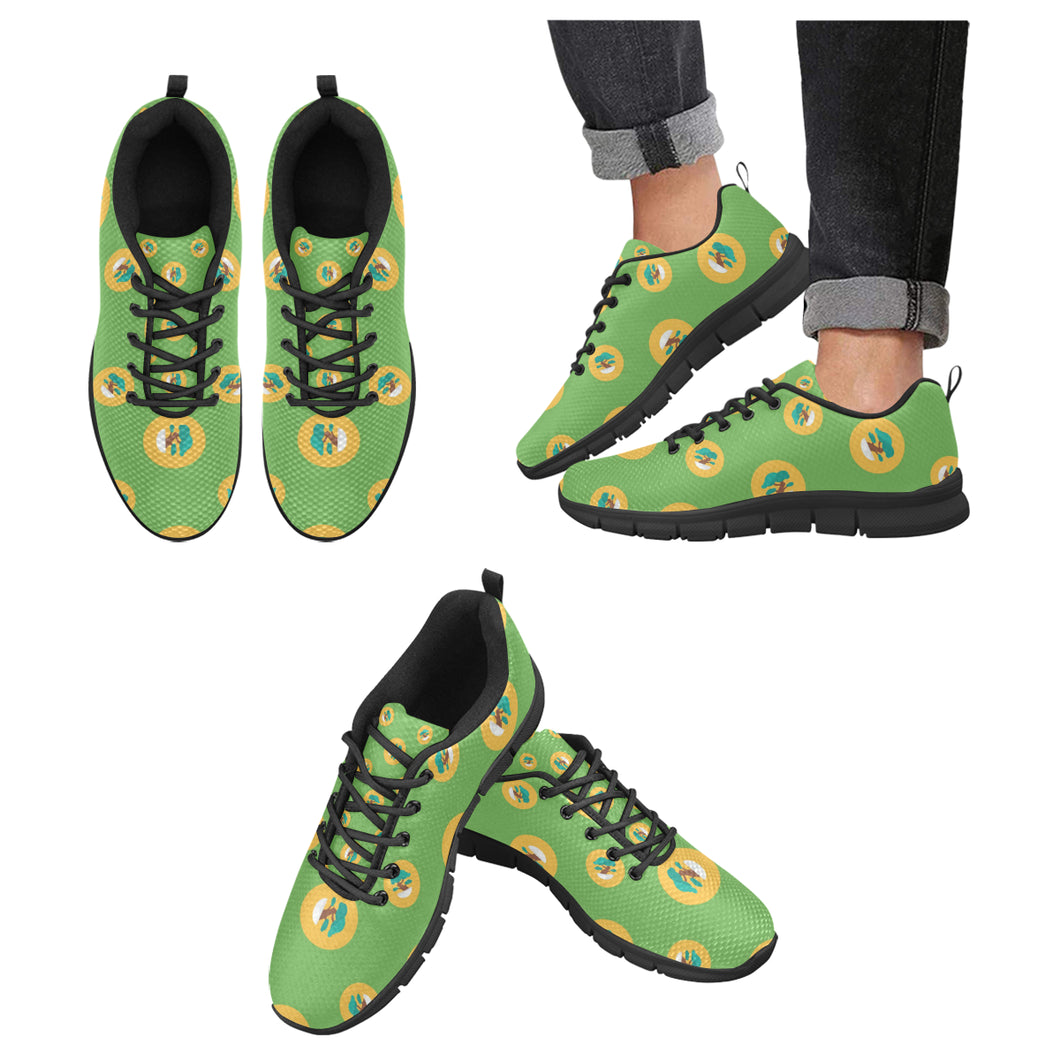 Bonsai Pattern Green Background Men's Sneakers Black