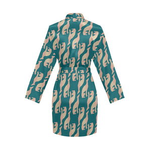 Greyhound Pattern Print Design 05 Women's Long Sleeve Belted Night Robe