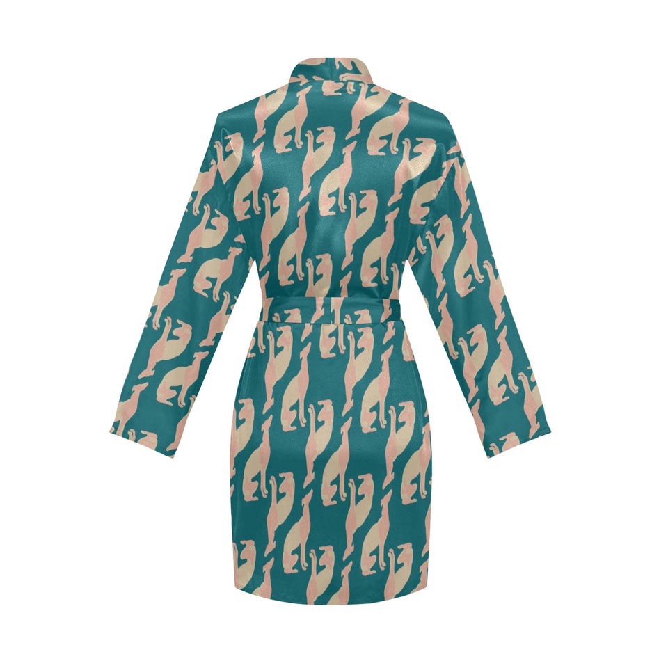 Greyhound Pattern Print Design 05 Women's Long Sleeve Belted Night Robe