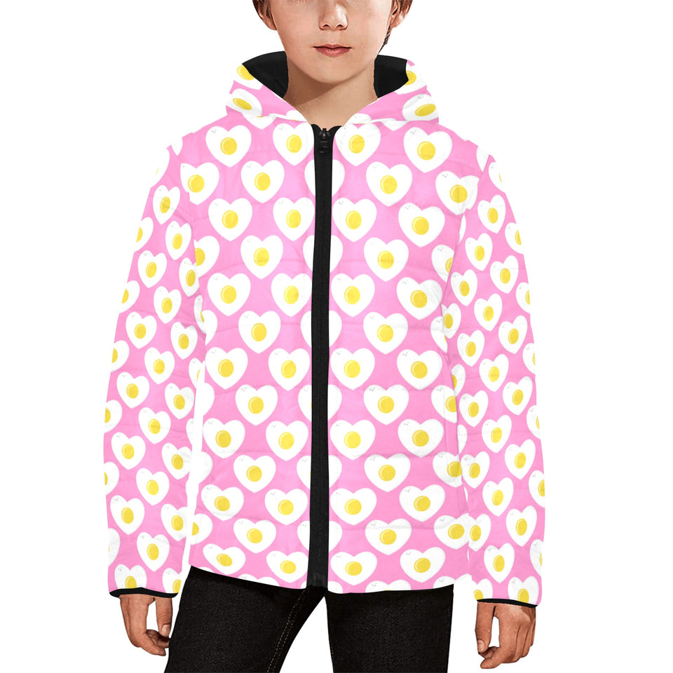 Fried Eggs Pattern Print Design 02 Kids' Boys' Girls' Padded Hooded Jacket