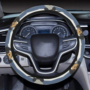 Dachshund Anchor Navy Blue Pattern Car Steering Wheel Cover