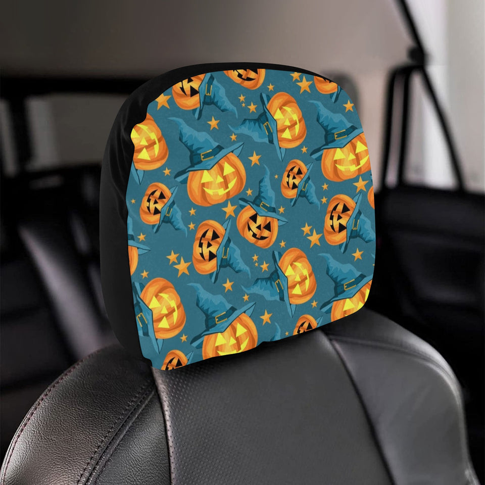 Halloween Pumpkin Witch Hat Pattern Car Headrest Cover