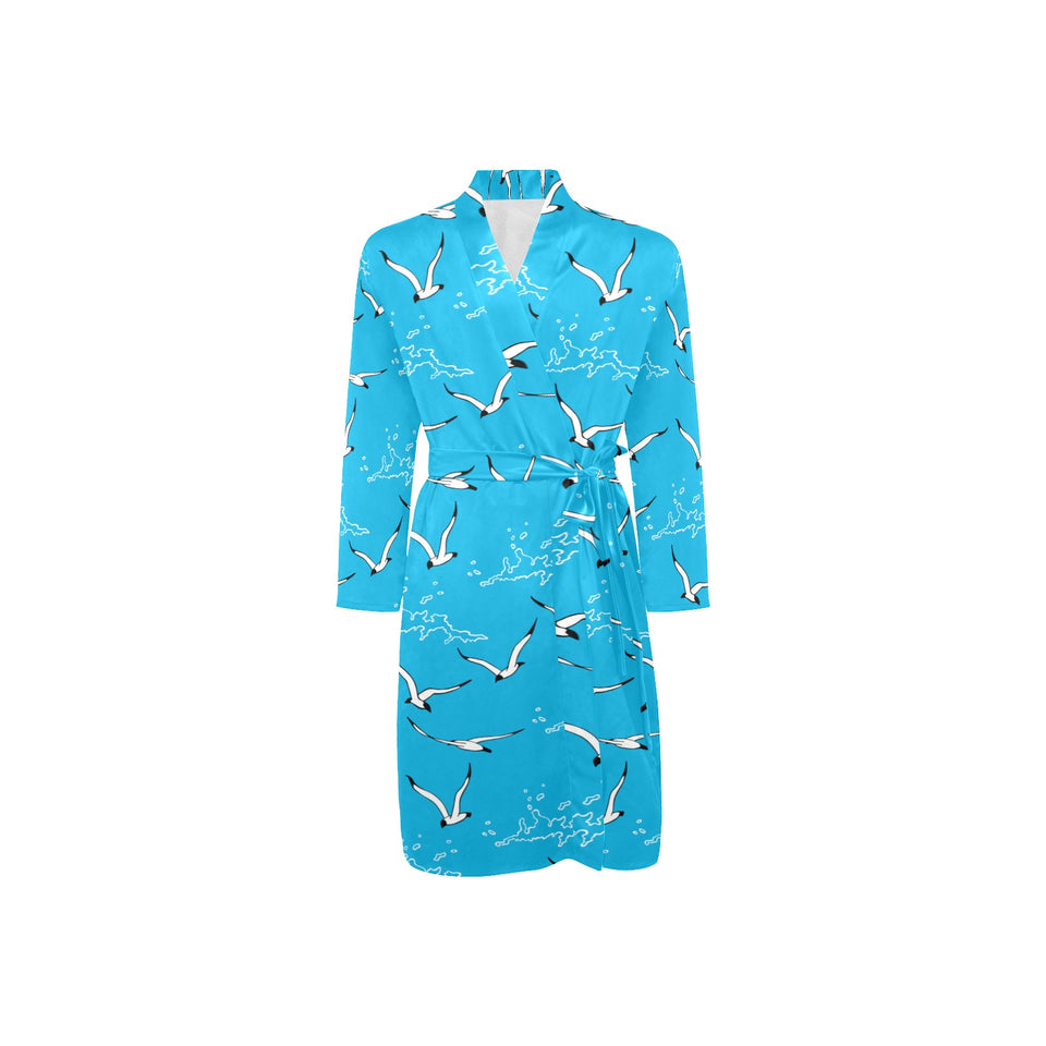 Seagull Pattern Print Design 05 Men's Long Sleeve Belted Night Robe