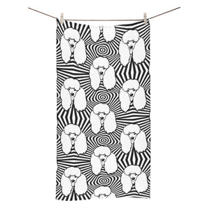 Black and White Poodle Pattern Bath Towel