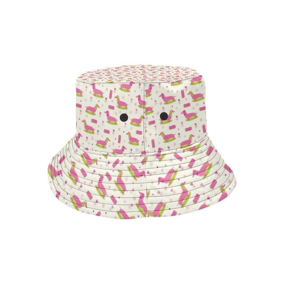 Pink Dachshund Pattern Unisex Bucket Hat