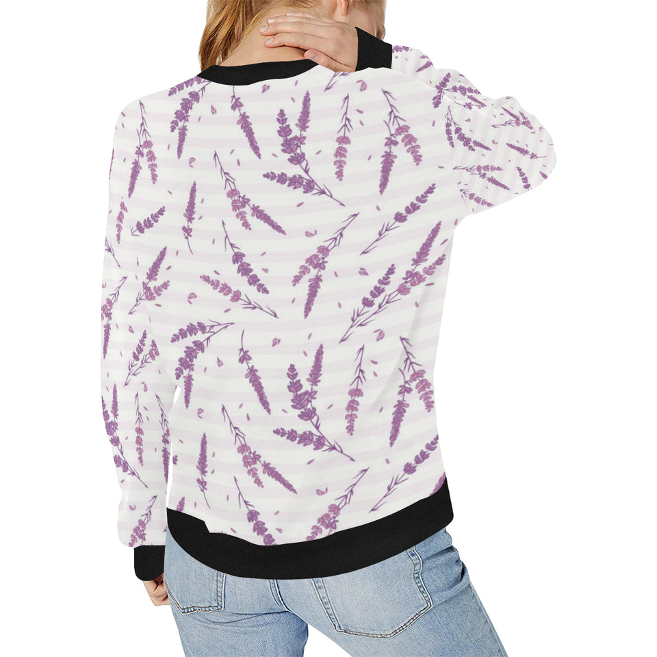 Lavender Pattern Stripe Background Women's Crew Neck Sweatshirt
