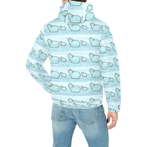 Hippopotamus Pattern Print Design 02 Men's Padded Hooded Jacket(ModelH42)