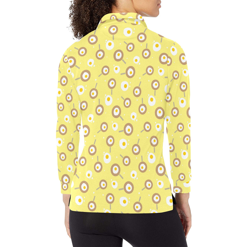 Fried Eggs Pattern Print Design 03 Women's Long Sleeve Polo Shirt