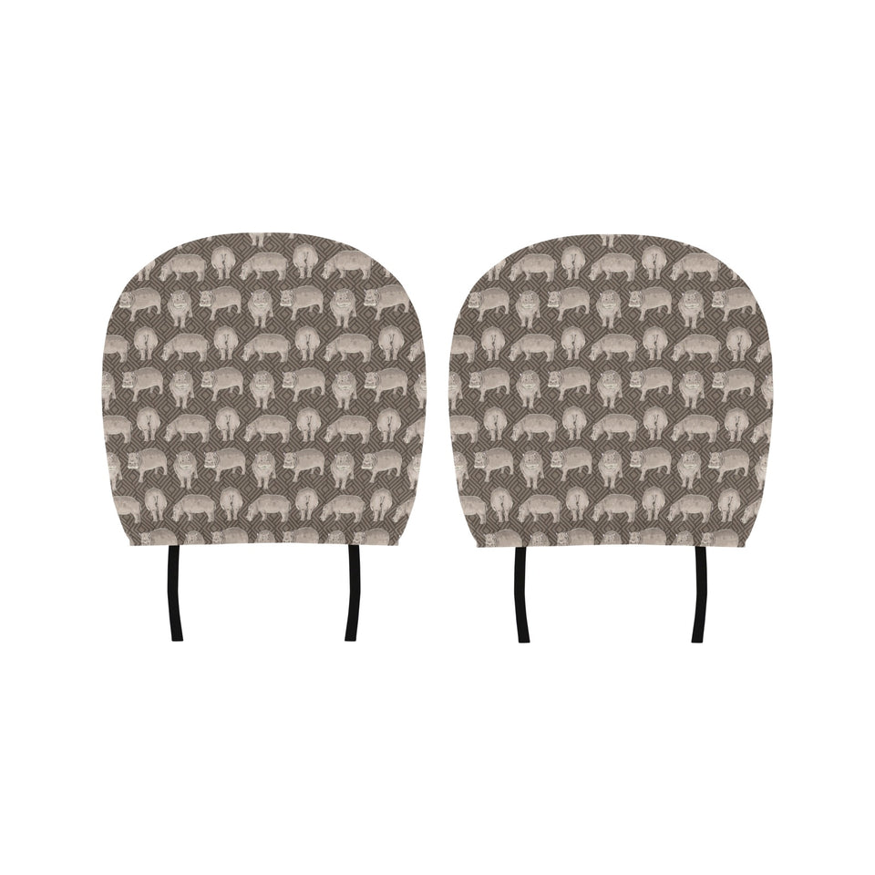 Hippopotamus Pattern Print Design 04 Car Headrest Cover