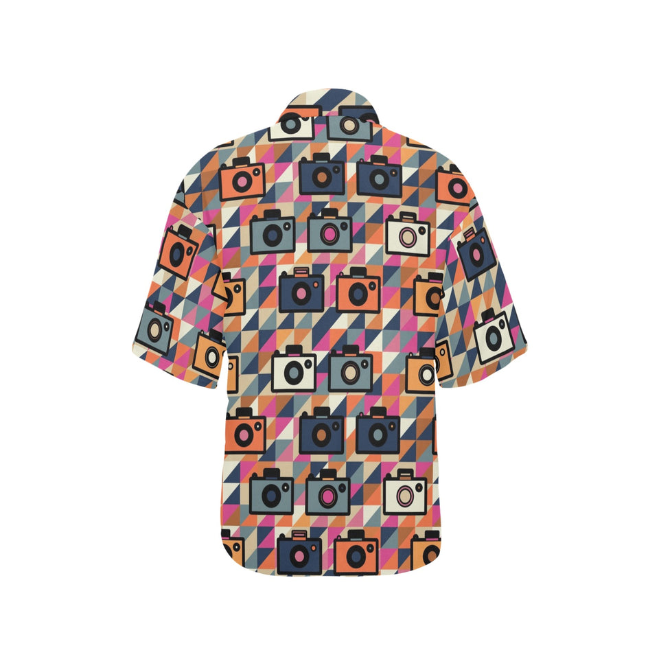 Camera Pattern Print Design 01 Women's All Over Print Hawaiian Shirt