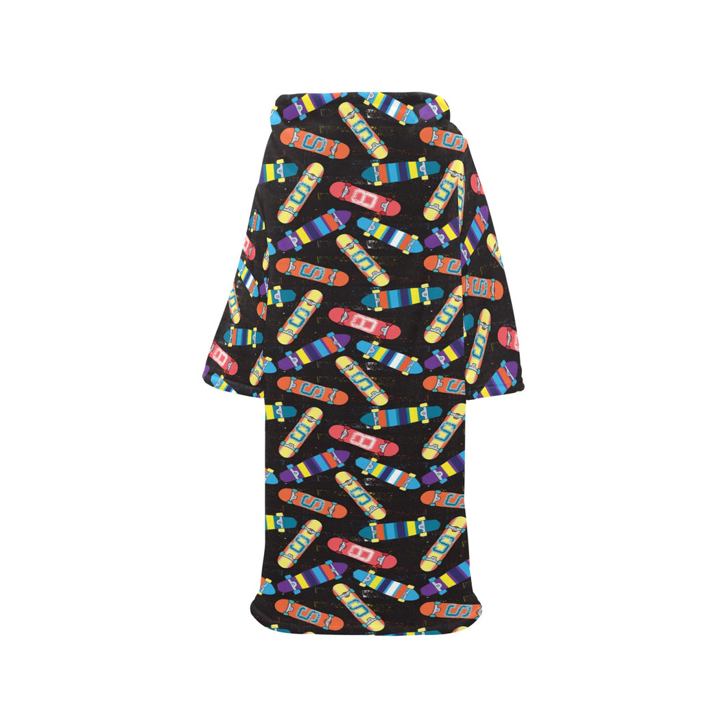 Skate Board Pattern Print Design 02 Blanket Robe with Sleeves