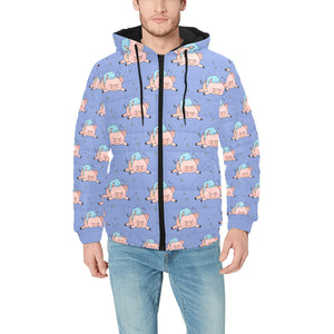 Pig Pattern Print Design 03 Men's Padded Hooded Jacket(ModelH42)