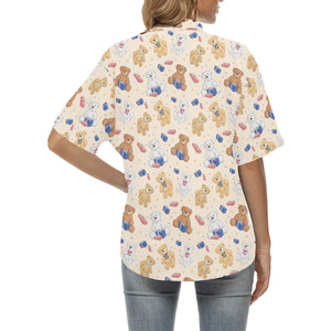 Teddy Bear Pattern Print Design 01 Women's All Over Print Hawaiian Shirt