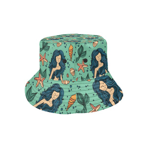 Mermaid Pattern Green Background Unisex Bucket Hat