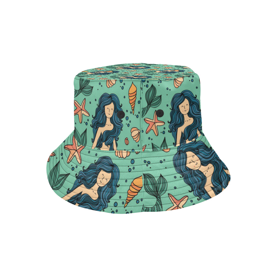 Mermaid Pattern Green Background Unisex Bucket Hat