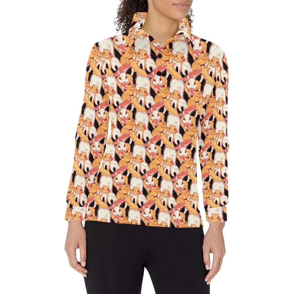 Squirrel Pattern Print Design 04 Women's Long Sleeve Polo Shirt