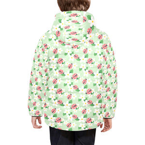 Ladybug Pattern Print Design 05 Kids' Boys' Girls' Padded Hooded Jacket