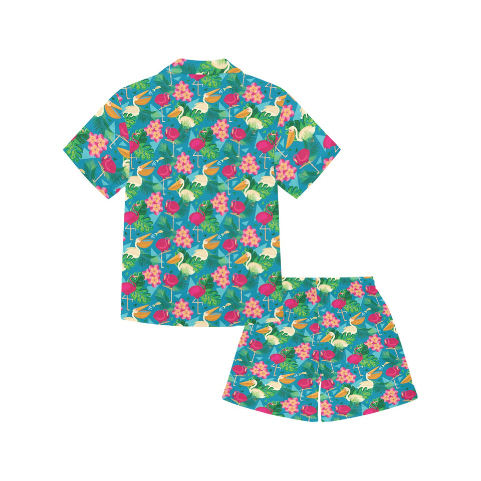 Pelican Pattern Print Design 03 Kids' Boys' Girls' V-Neck Short Pajama Set