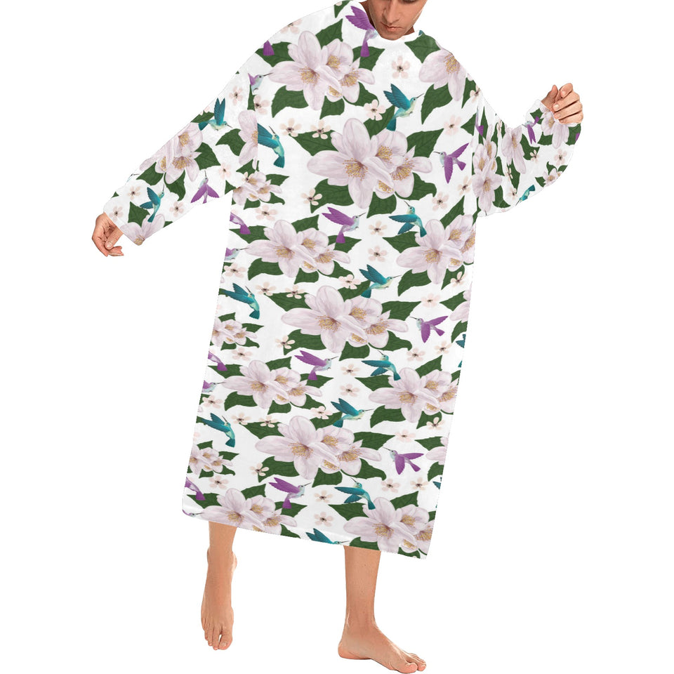 Hummingbird Pattern Print Design 01 Blanket Robe with Sleeves