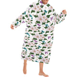 Hummingbird Pattern Print Design 01 Blanket Robe with Sleeves