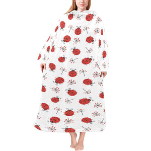 Ladybug Pattern Print Design 04 Blanket Robe with Sleeves