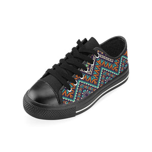 Zigzag African Afro Dashiki Adinkra Kente Men's Low Top Canvas Shoes Black