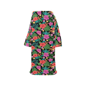 Hibiscus Pattern Print Design 01 Blanket Robe with Sleeves