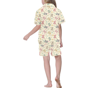 Teddy Bear Pattern Print Design 05 Kids' Boys' Girls' V-Neck Short Pajama Set