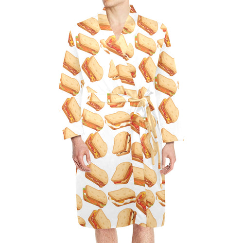 Sandwich Pattern Print Design 01 Men's Long Sleeve Belted Night Robe