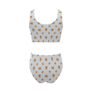 Pancake Pattern Print Design 03 Chest Bowknot High Waisted Bikini Swimsuit