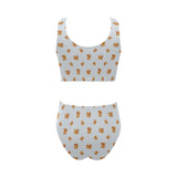 Pancake Pattern Print Design 03 Chest Bowknot High Waisted Bikini Swimsuit