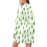 Green Peas Pattern Print Design 04 Women's Long Sleeve Belted Night Robe