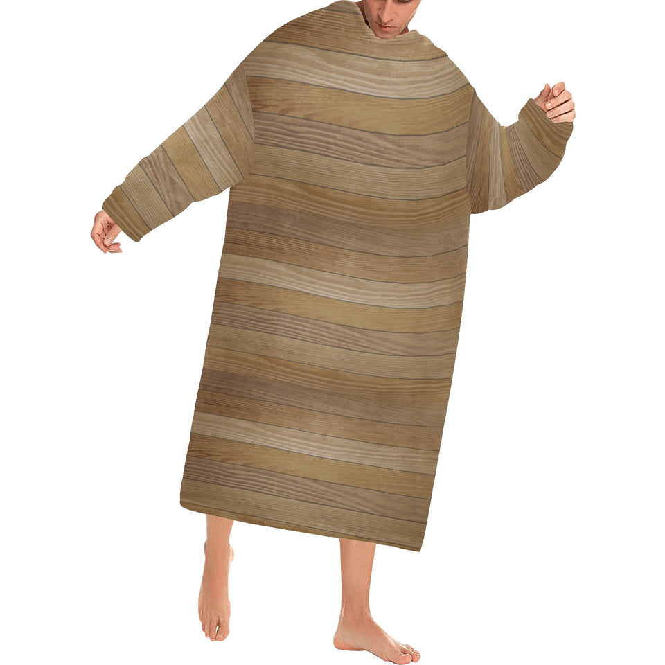 Wood Printed Pattern Print Design 02 Blanket Robe with Sleeves