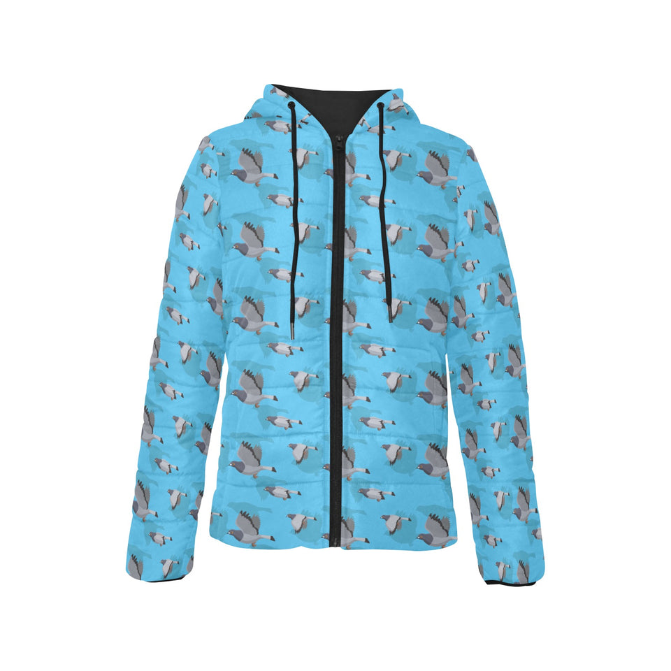 Pigeon Pattern Print Design 05 Women's Padded Hooded Jacket