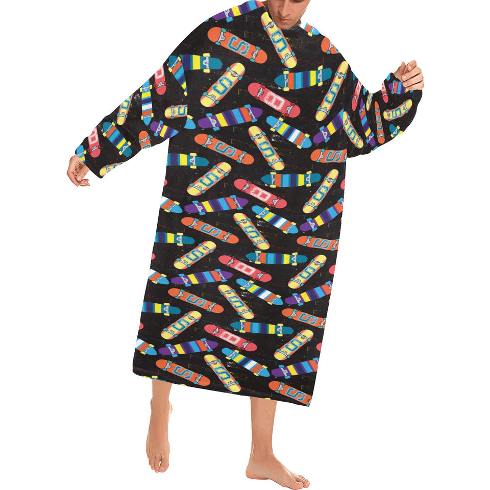 Skate Board Pattern Print Design 02 Blanket Robe with Sleeves