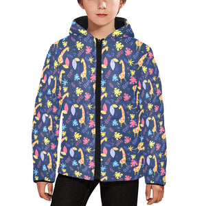 Giraffe Pattern Print Design 04 Kids' Boys' Girls' Padded Hooded Jacket