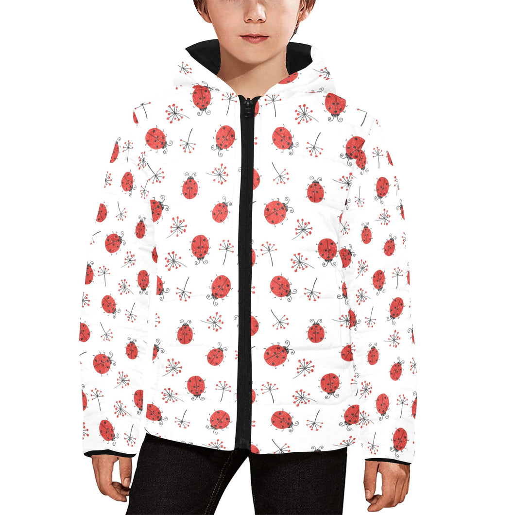 Ladybug Pattern Print Design 04 Kids' Boys' Girls' Padded Hooded Jacket