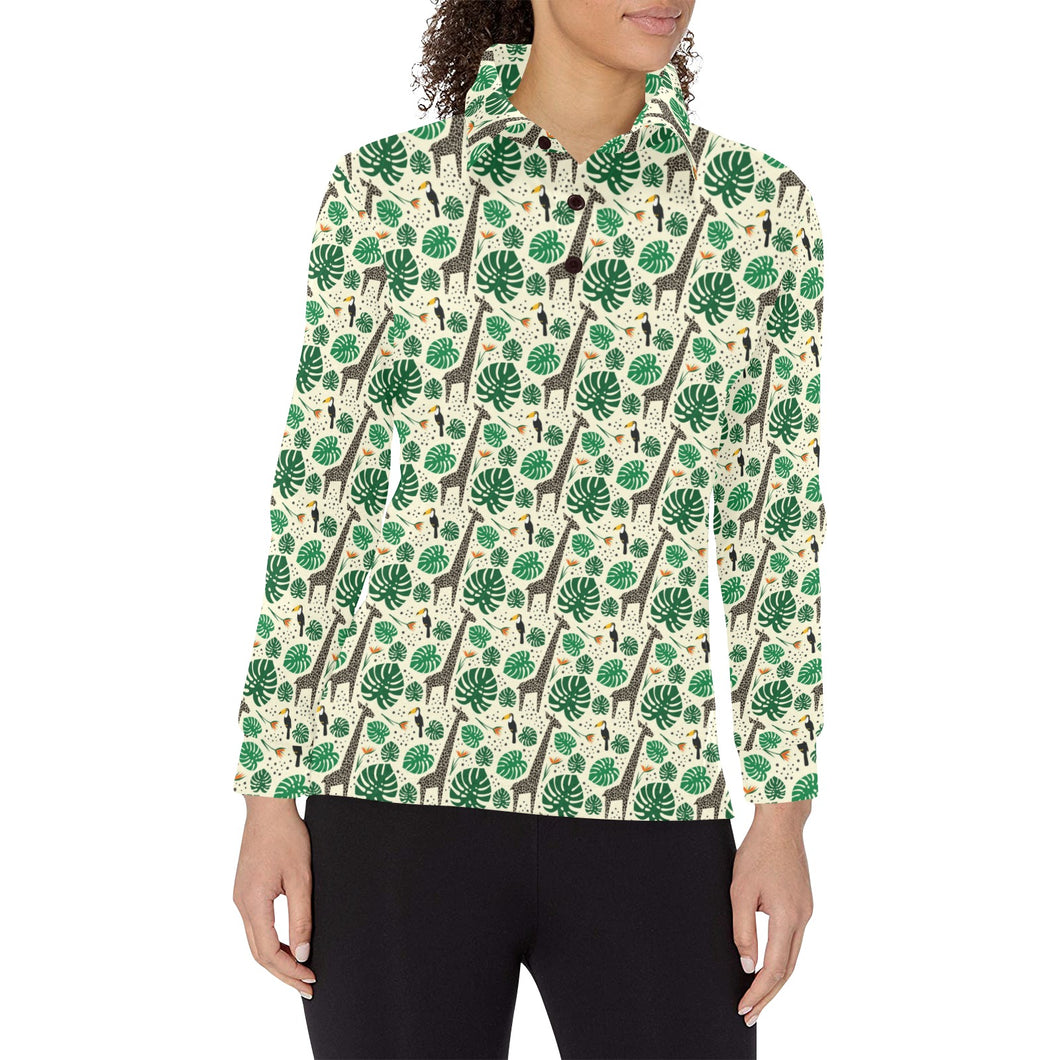 Giraffe Pattern Print Design 02 Women's Long Sleeve Polo Shirt