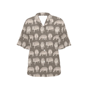 Hippopotamus Pattern Print Design 04 Women's All Over Print Hawaiian Shirt