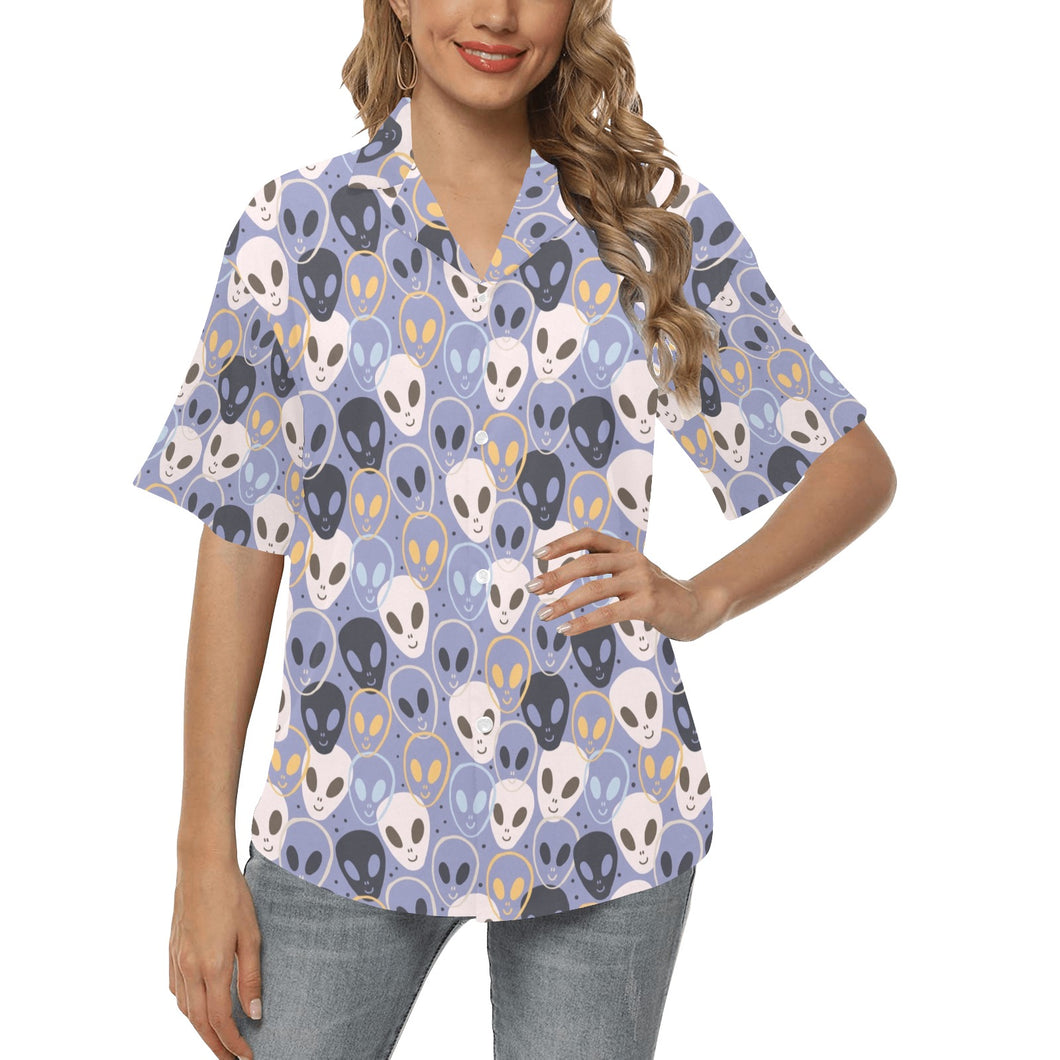 Alien Pattern Print Design 05 Women's All Over Print Hawaiian Shirt