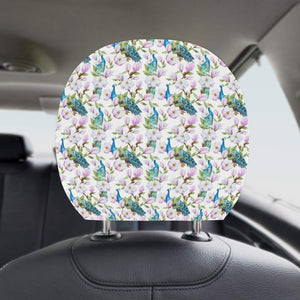 Peacock Pink Flower Pattern Car Headrest Cover