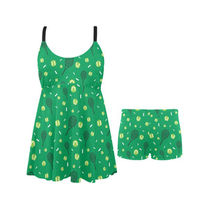 Tennis Pattern Print Design 03 Chest Sexy Pleated Two Piece Swim Dress