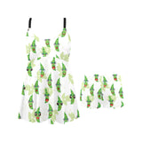 Green Peas Pattern Print Design 04 Chest Sexy Pleated Two Piece Swim Dress