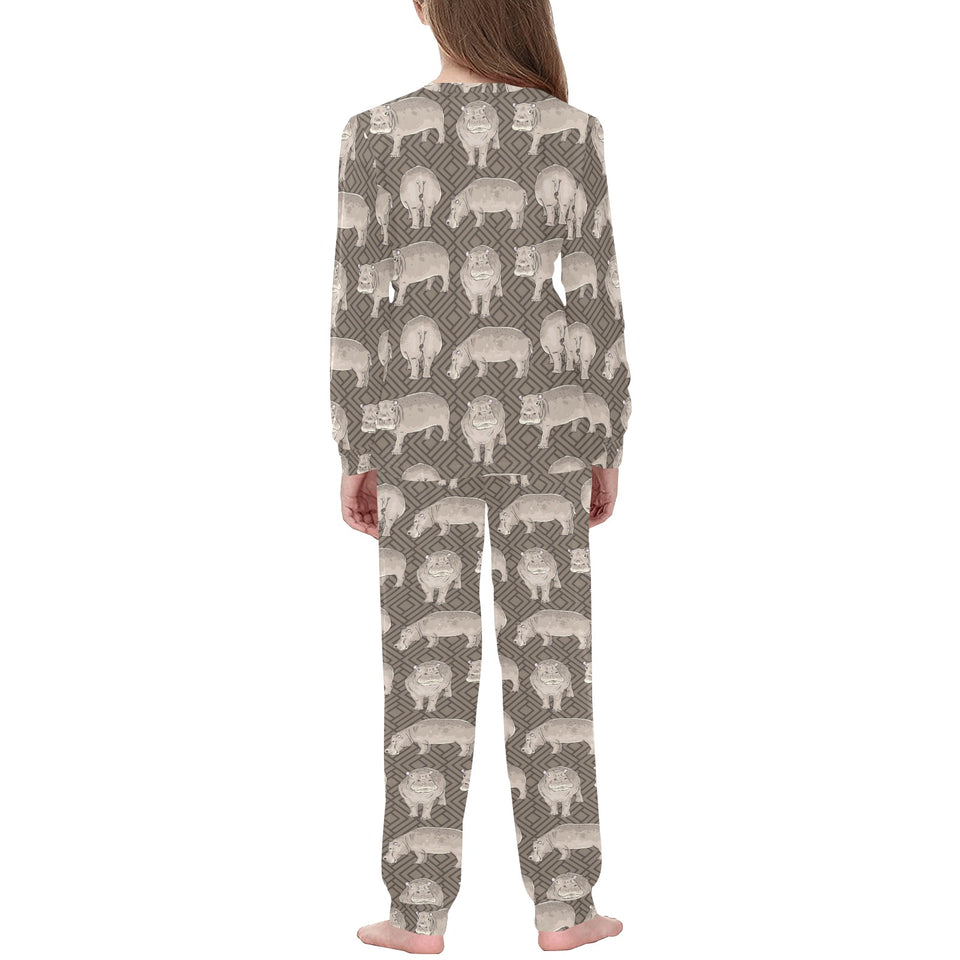 Hippopotamus Pattern Print Design 04 Kids' Boys' Girls' All Over Print Pajama Set