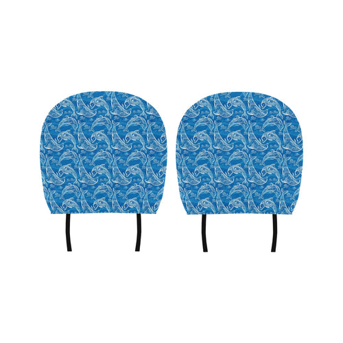 Dolphin Tribal Blue Pattern Car Headrest Cover