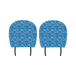 Dolphin Tribal Blue Pattern Car Headrest Cover