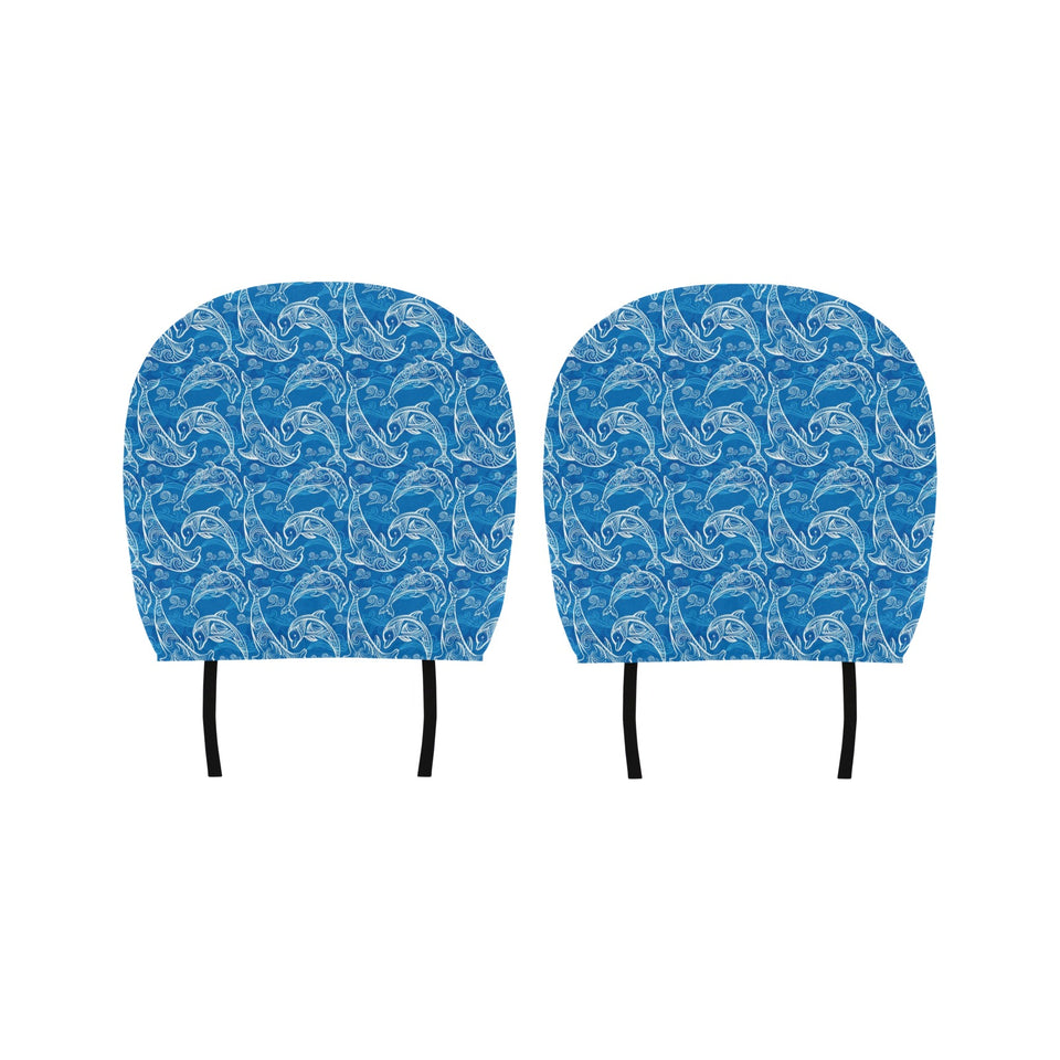 Dolphin Tribal Blue Pattern Car Headrest Cover