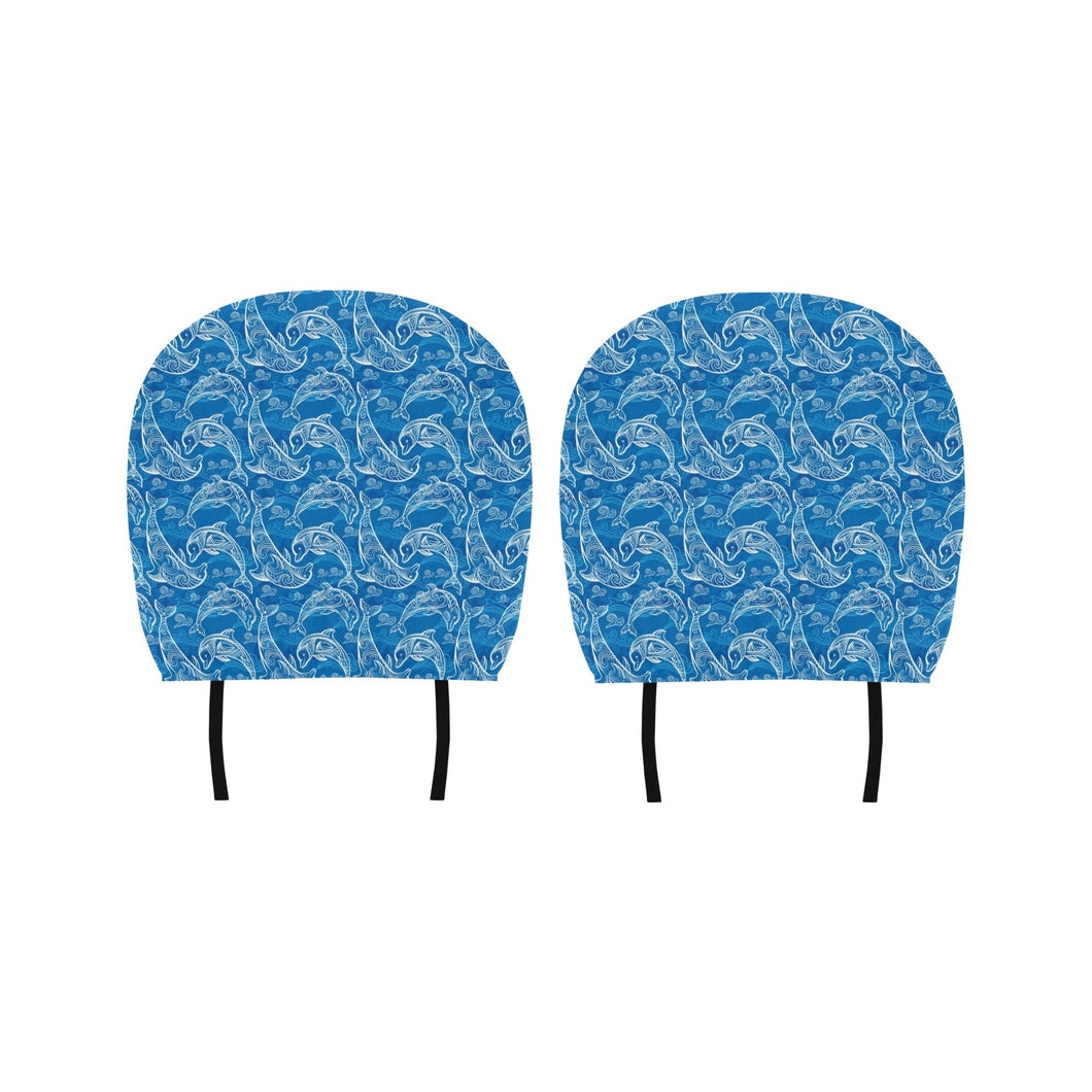 Dolphin Tribal Blue Pattern Car Headrest Cover