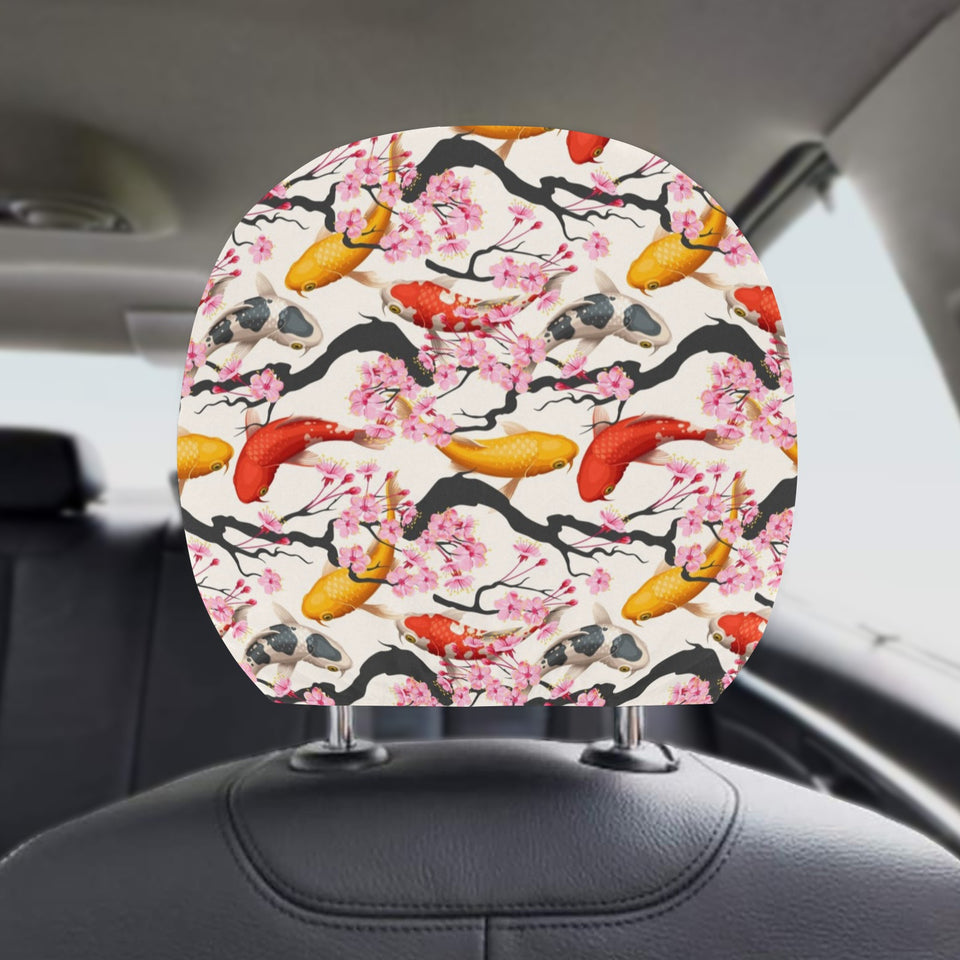 Colorful Koi Fish Carp Fish and Sakura Pattern Car Headrest Cover